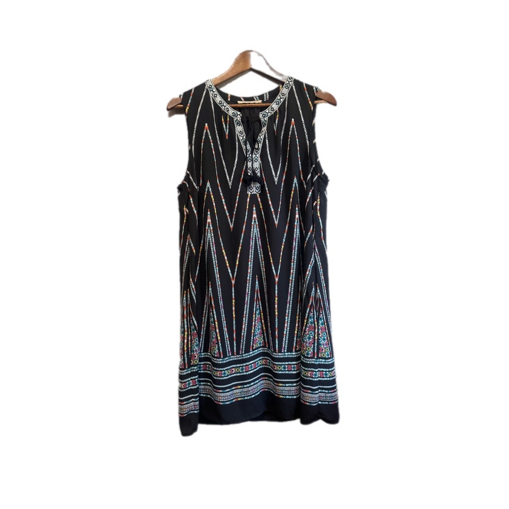 My Danielle Shift Dress Womens Medium Black Multi‎ Excellent Geometric Tassel